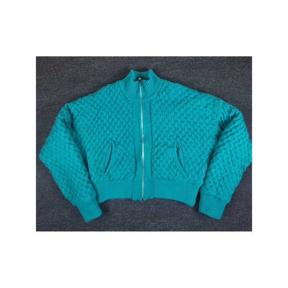 Urban Outfitters Teal Textured Zip Up Bomber Style Sweater Puffer Jacket